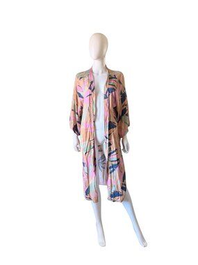 Saltwater Luxe Leaf Print Kimono Duster Coverup One Size